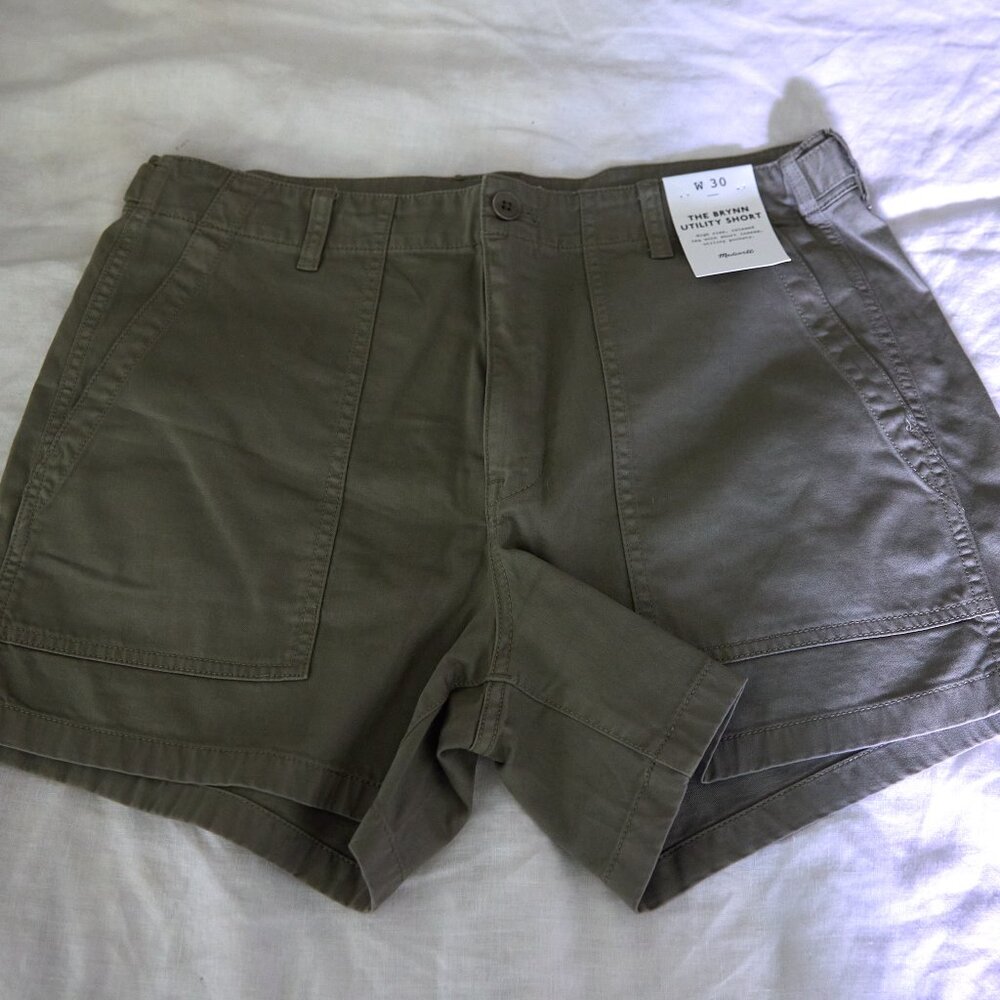 NEW Madewell The Brynn Utility Shorts in Olive Green Size 30
